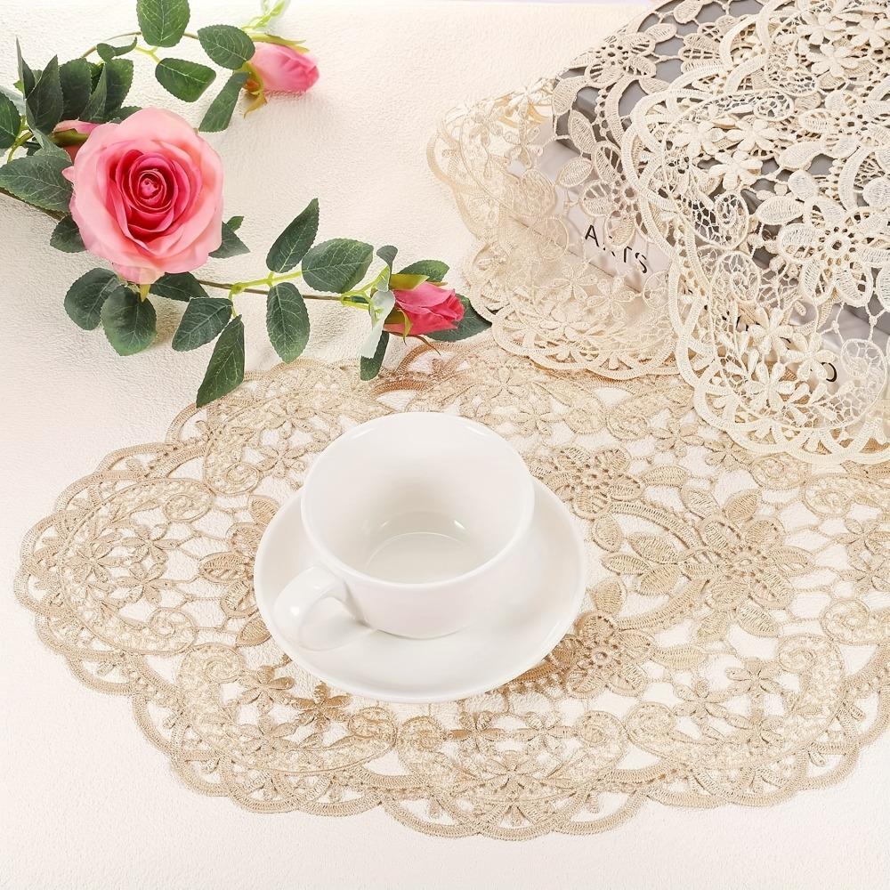 Embroidered Lace Table Cloth 30*45cm Dining Table Cover Elegant Lace Table Mat  for Coffee Cup