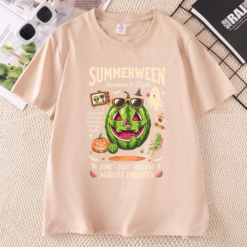 Summerween Spooky Summer Tshirt Watermelon Pumpkin Season Tshirt Halloween Short Sleeve Graphic T Shirts Clothing