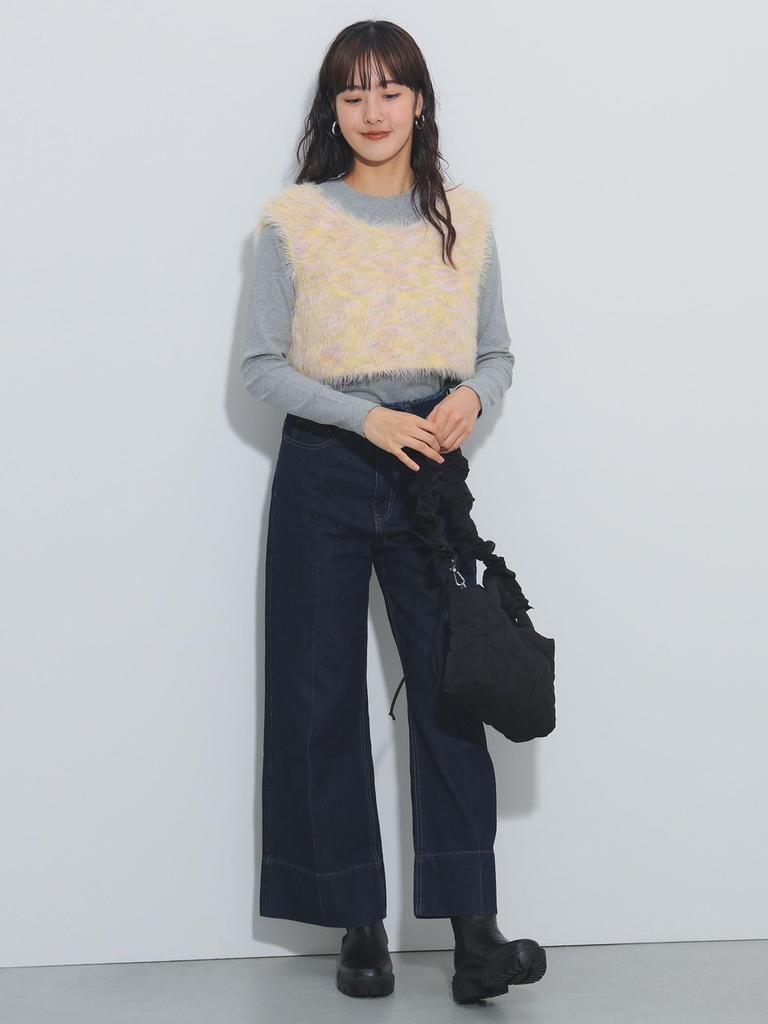 Knit oMIX Shaggy Vest Set ONE SIZE [Beams Heart] L/S Women's YELLOW×GREY