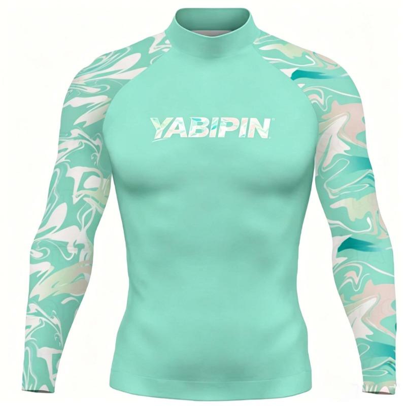 Men's Long Sleeve Mock Neck Rash Guard – UV Protection Quick-Dry Swim Shirt for Surfing, Diving & Beach Fishing