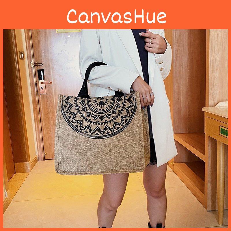 Tote Flax Printed Bag For Women Large Capacity Shoulder Bag With Commuter Casual