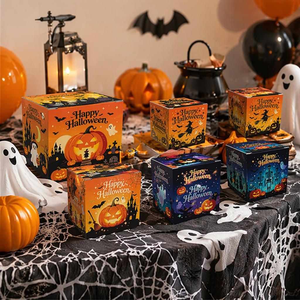 Halloween Paper Gift Boxes Large Capacity Halloween Candy Treat Boxes for Holiday Treat Cookie Goodie Snack Packaging