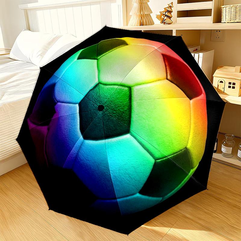 Flaming Soccer Ball Art Umbrella 8-Frame for Travel, Camping, Casual Lightweight Portable Umbrella, Essential for Every Family Holidays Gift