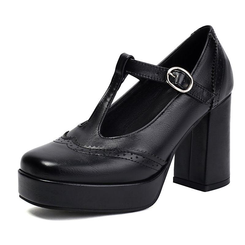 Классические туфли Мэри Джейн Женские туфли-лодочки Квадратный носок Блочный каблук 9 см Платформа 2 см Т-образный ремешок Большой размер 41 42 43 Винтажная повседневная обувь 35 4529₽