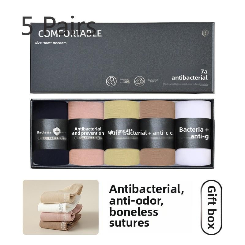 5 Pairs of Women's Spring and Autumn Pure Cotton Anti Bacterial Deodorant Gift Box Medium Tube Socks