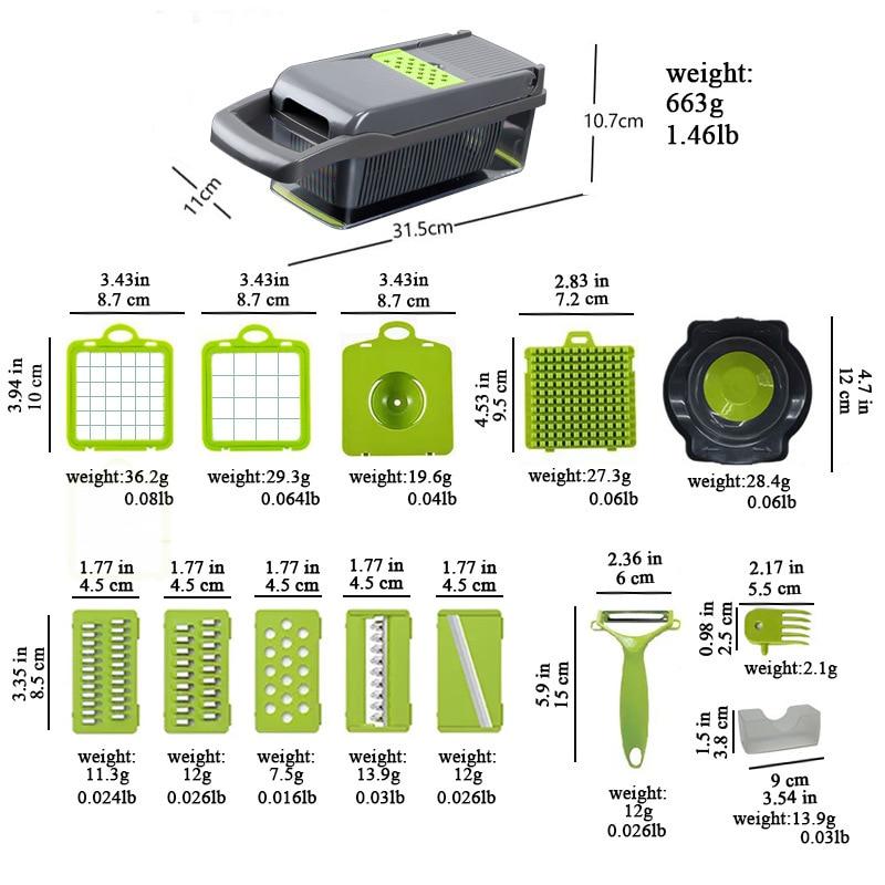 Multifunctional Vegetable Chopper 7 Blades Professional Onion Dicer Salad Container Potato Carrot Garlic Essential Kitchen Tool Gray