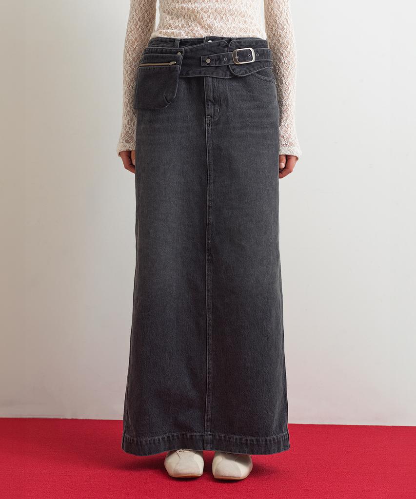 Aobteu Denim Long Skirt - Gray