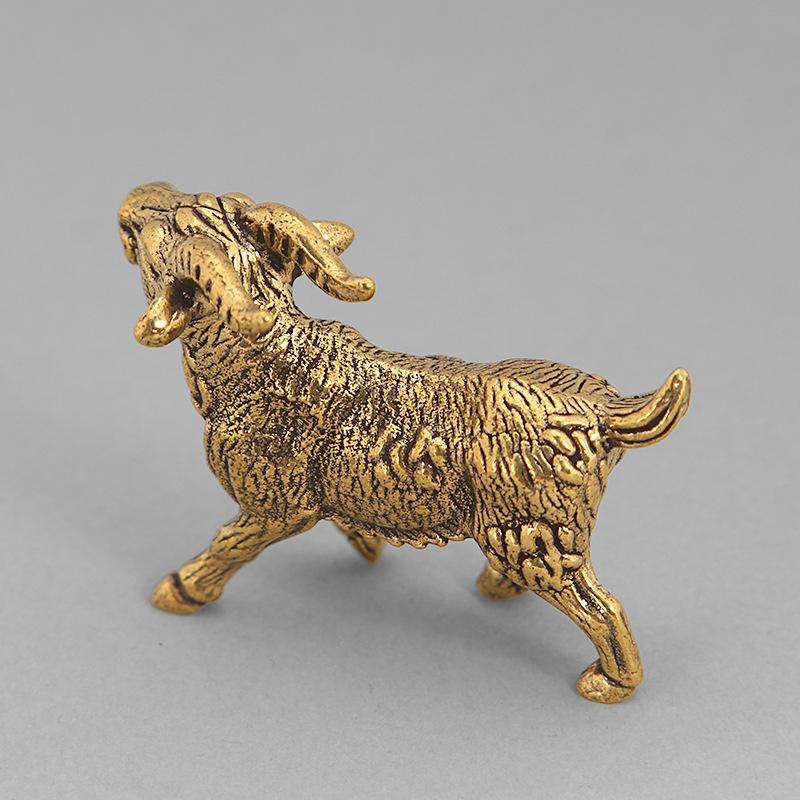 Solid Brass Goat Small Statue Desktop Ornaments Vintage Zodiac Animal Figurines Model Lucky Home Decorations Crafts Accessories