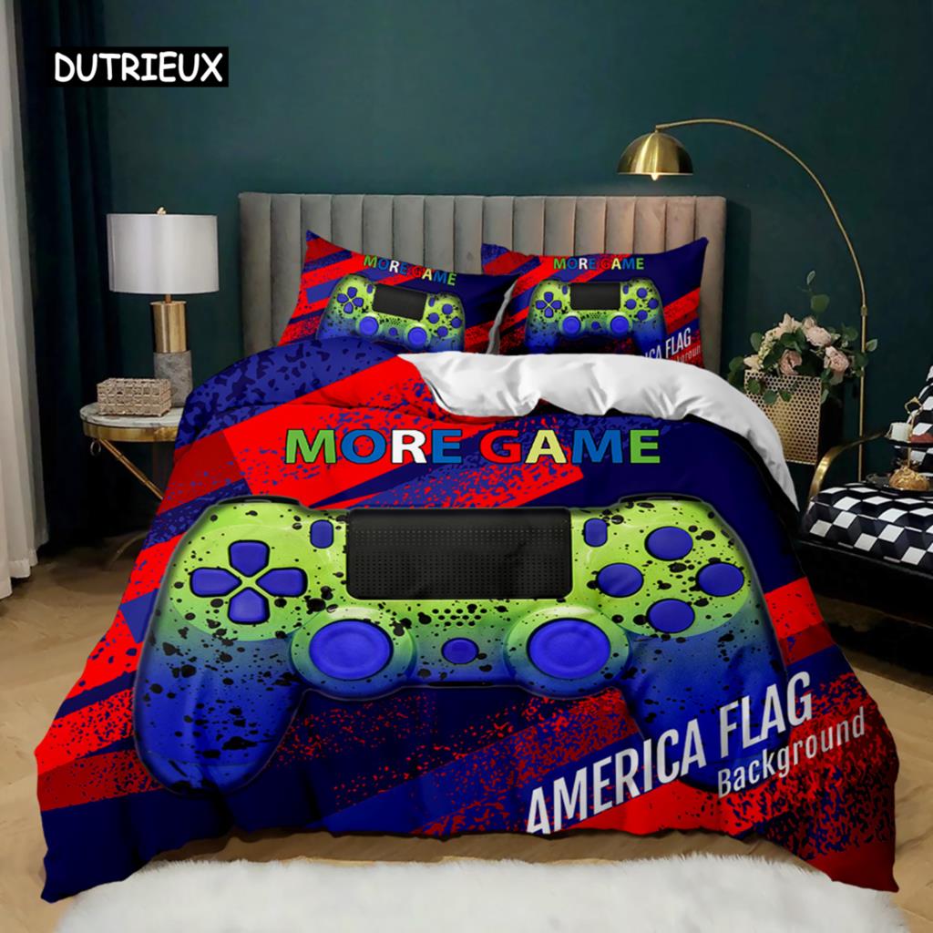 Gamepad Duvet Cover Set Microfiber Games Twin Bedding Set Boys Player Gaming Videogame Controller American Style Comforter Cover