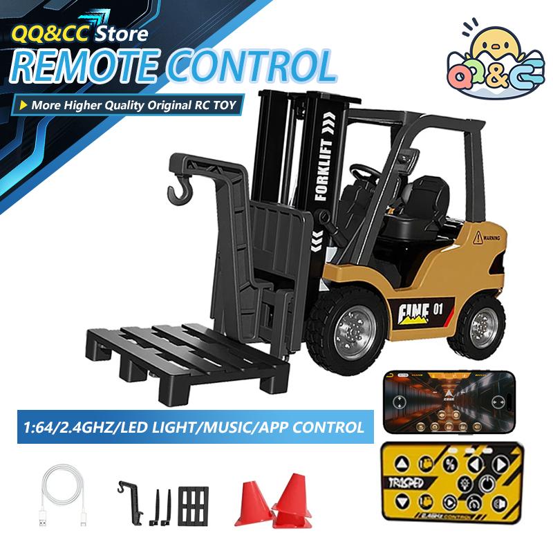 1/64 Alloy Mini Forklift Truck Desktop Toys 2.4G Rc Cars Remote Control Engineer Vehicle Model Collection Gifts for Boys Adults