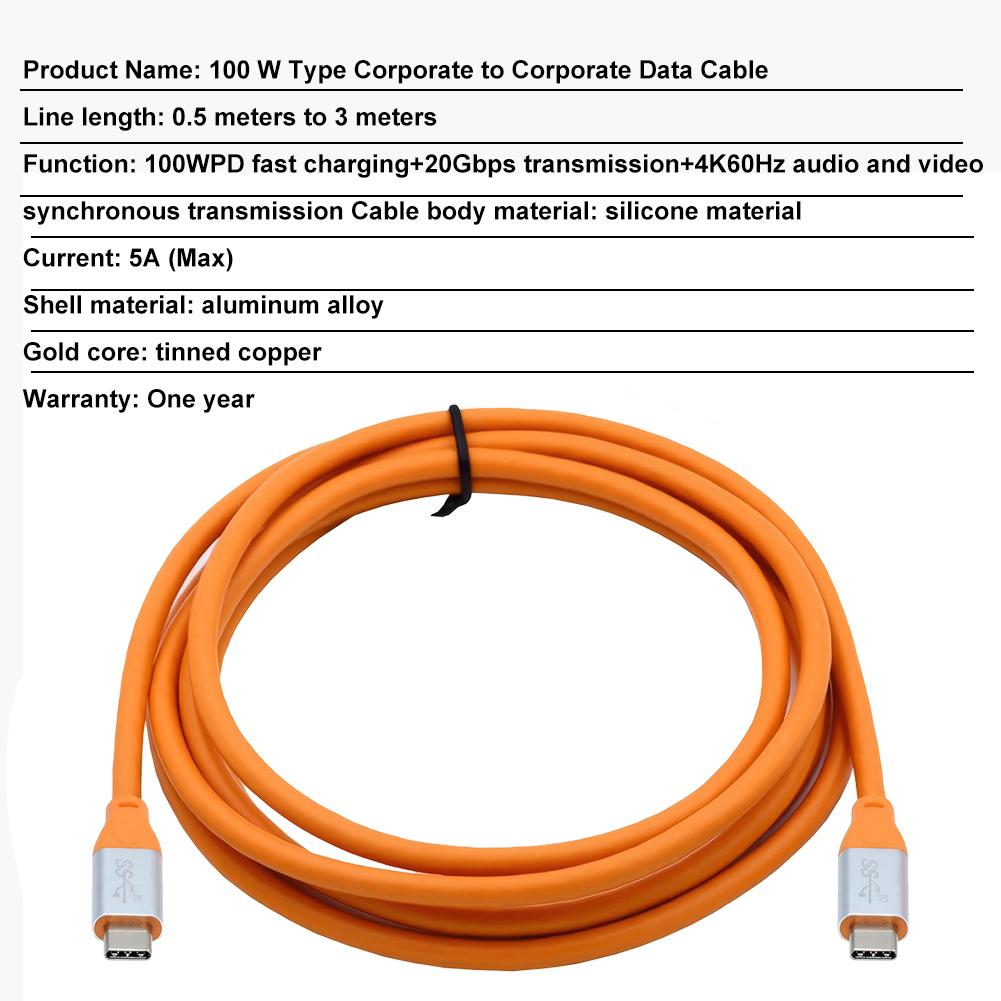 Type C Fast Charging Data Cable PD100W 20Gbps Type C To C Data Transfer Cable Support 4K60Hz Audio Video Usb 3.1 Gen2 for Mate60