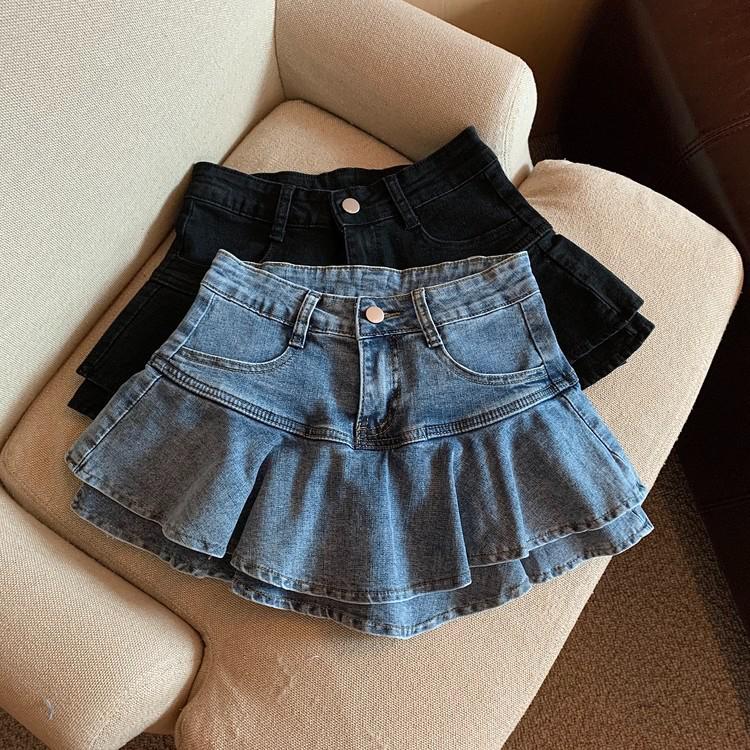 2023 Summer High-Waist Ruffled Denim Skirt Shorts for Petite Women: Sweet & Slimming