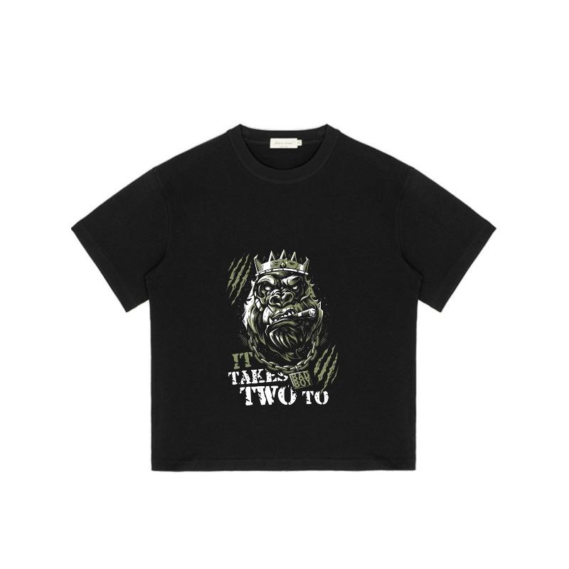 Crew Neck T Shirt Black Gorilla King With Crown And Cigar It Takes Two To Tattoo Style Graphic Streetwear Fashion For Casual Outfits