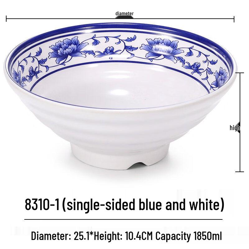 

Melamine Noodle & Soup Bowl with Blue & White Porcelain Design