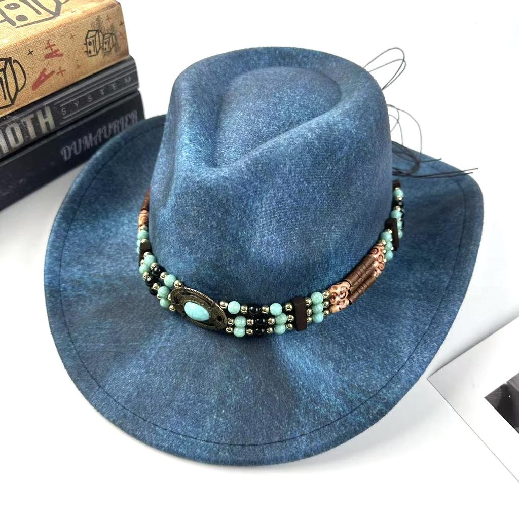 European And American Stylewestern Denim Hat Retro Felt Hat Tibetan Men'S And Women'S Hats Jazz Hat Adult Fashion Top Hat