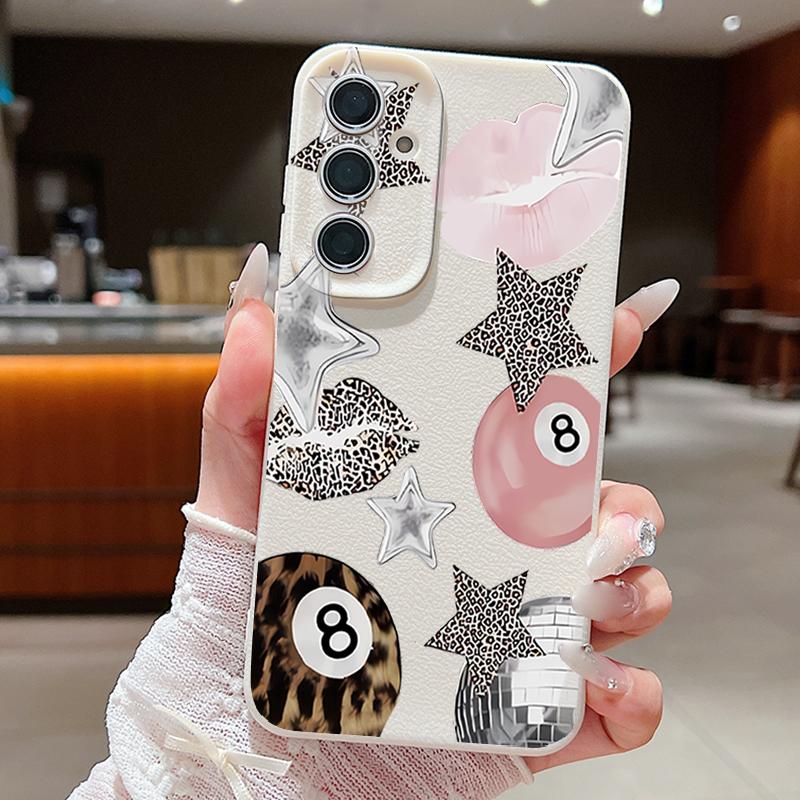 Vintage Leopard Print Stars Billiards Case For Samsung Galaxy A57 A56 A55 A54 5G A37 A36 A35 A34 A17 A16 A15 A14 Leather Texture Silicone Cover