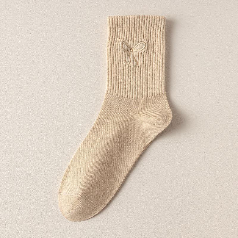 

Женские весенне-осенние хлопковые носки с вышивкой в виде банта и полумесяца 1 pair кофейный