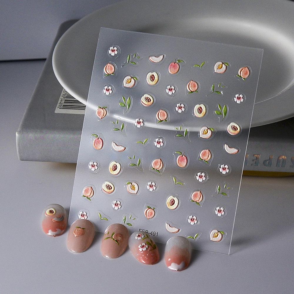 Summer 3D Fruit Nail Art Stickers - Peach Design for Kids DIY