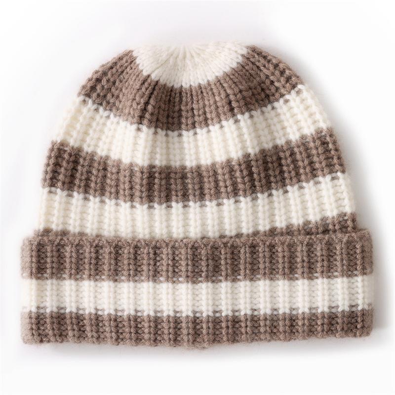 

Кашемировая осенне-зимняя новая унисекс полосатая шапка-бини с цветными блоками, теплая, защищающая уши от холода One size