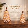 Unique Holiday Gifts for Her 2Pcs Vintage Lighted Christmas Tree Figurine Retro Resin Xmas Decor with Warm Desktop Figurines LED Light Rustic Statue