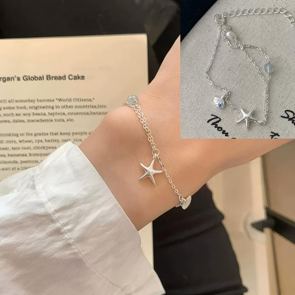 925 Silver Multicolour Bead Bracelet For Women Three Layers Geometry Drip Glaze Versatile Jewelry Dropship