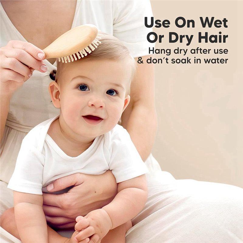 ABBP-Baby Hair Brush Set For Newborns - Soft Goat Bristle Wooden Baby Brush And Comb Set Newborn Grooming Kit