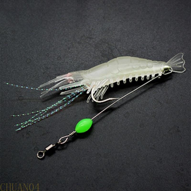 A1A2 7 Pcs Fishing Shrimp Lures Artificial Silicone Soft Shrimp Baits with Hooks Luminous Swimbait Fishing Tackle Durable