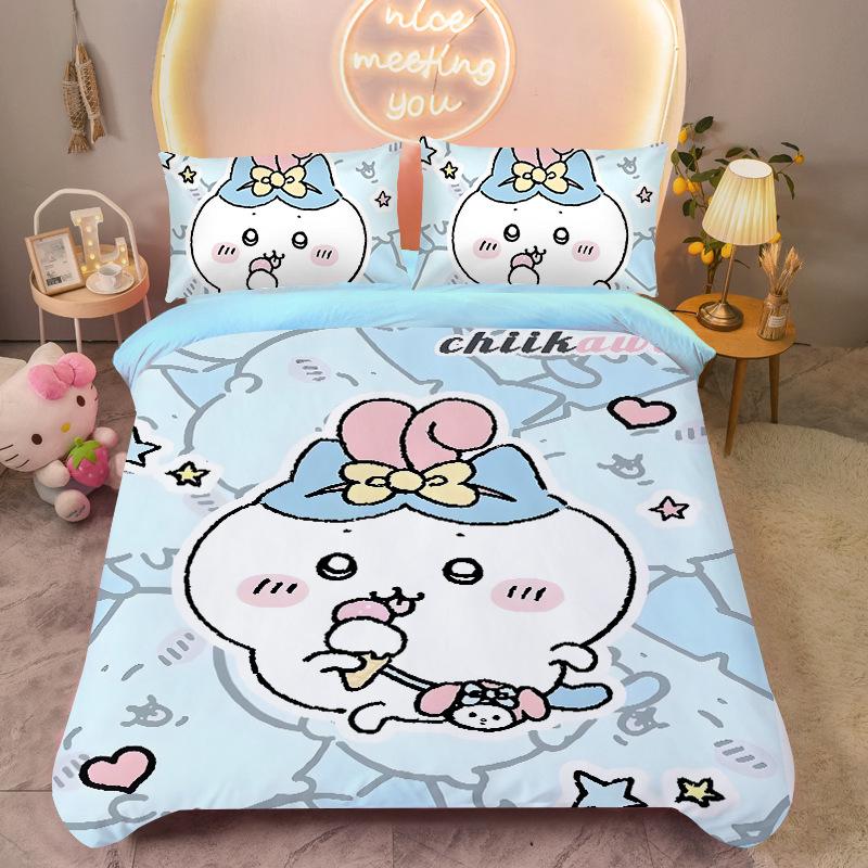 Bedding Set Colorful Print Polyester Student Dormitory Bed Sheet Quilt Cover Kid Gift Home Textile Decorative