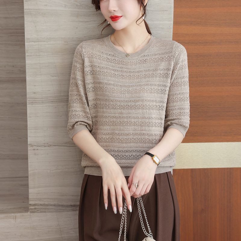 Spring and Autumn Women s Knitted T-shirt Summer Short T-shirt Knitted Small Top S