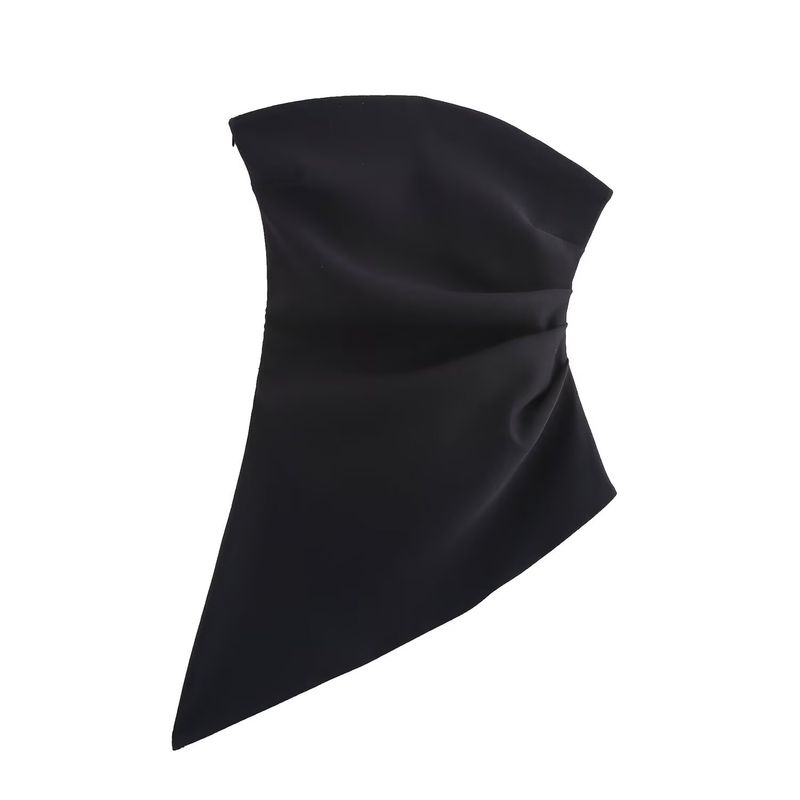 Jnleaog Autumn New Women's Clothing Fashion Style French Style Design Ruched Asymmetric Tops 0085837