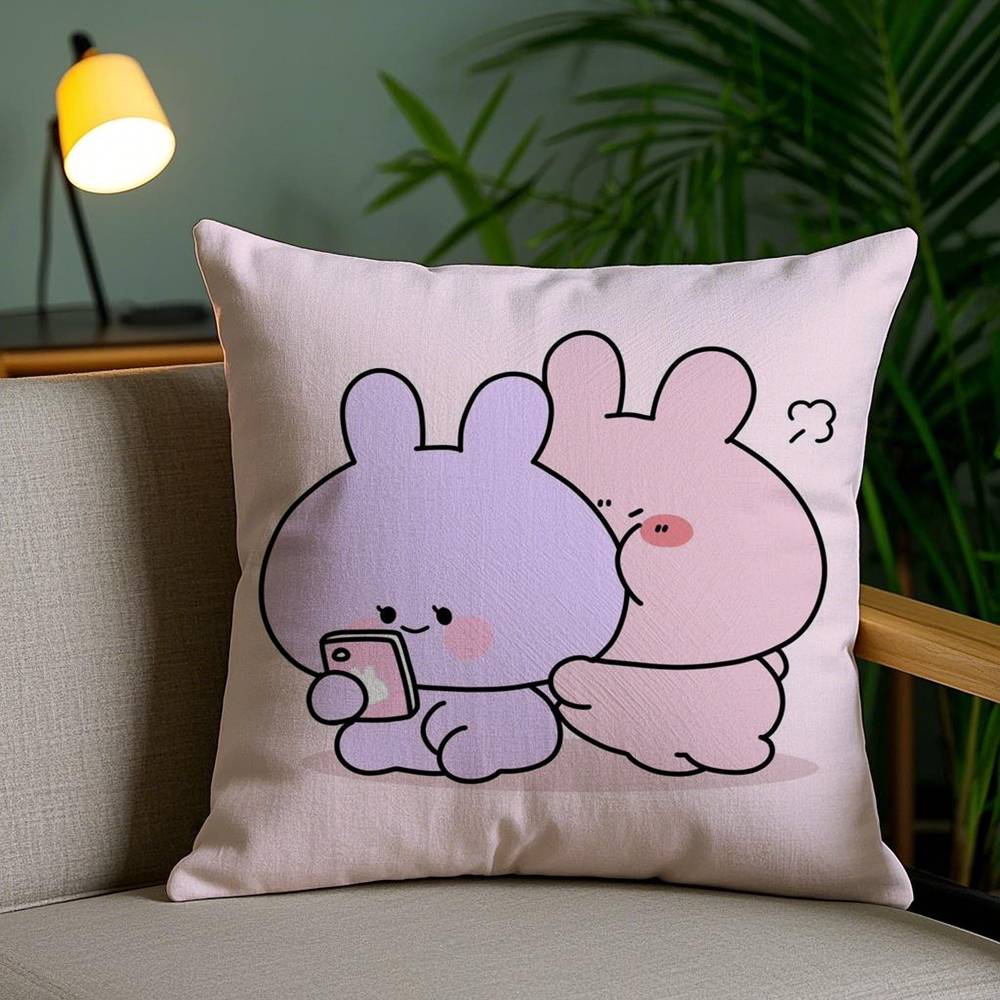 A-Asamimichan Cute Bunny Pillow Case Home Dorm Chair Back Short Plush Double-sided Printing Office Nap Time Cushion Cover