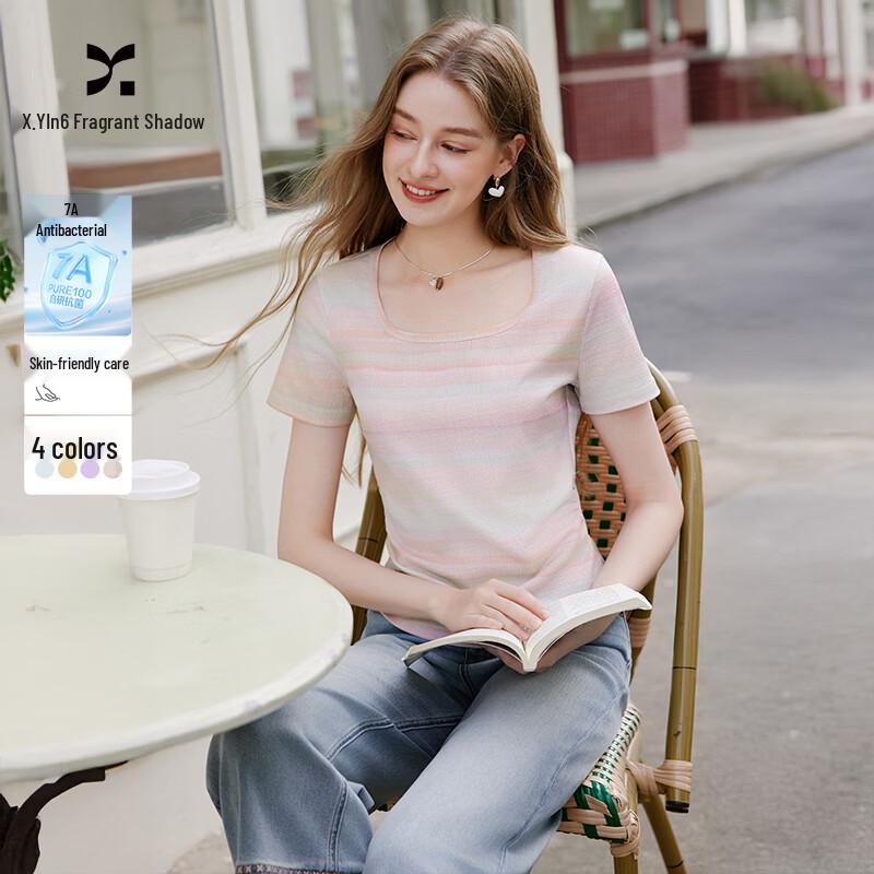 

Женская антибактериальная футболка XIANYING с квадратным вырезом и коротким рукавом S