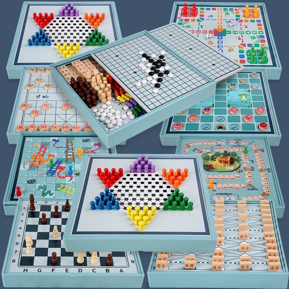 Wooden Multi-Function Flight Chess Checkers For Kids Chinese And International Chess Animal Chess Gobang Educational Toys Board
