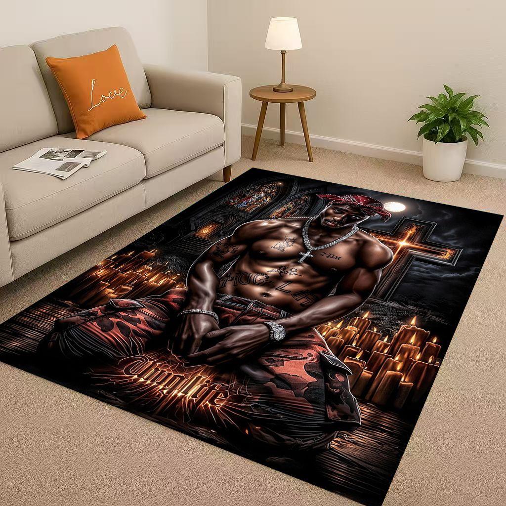

3D Classic Rap Tupac 2pac Hip-Hop Music Rapper Living Room Non-Slip Area Rug Carpet for Bedroom Playroom Sofa,Home Decor Doormat 40x60cm( 15x23in )
