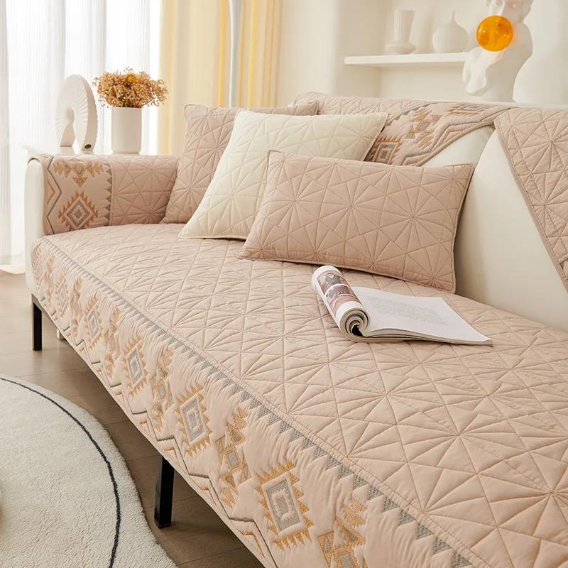 Sofabezug für Wohnzimmer Böhmische Geometrie Karomuster Baumwolle Universal Sofamatte Handtuch Rutschfester Sofabezug Couchkissen Überwürfe