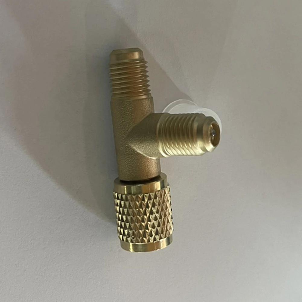 1pc Car Quick Coupler Tee Adapter Valve Core 1/4in SAE For R22 R12 R134 Brass Air-Conditioning Quick-Connector T-shaped Adapter