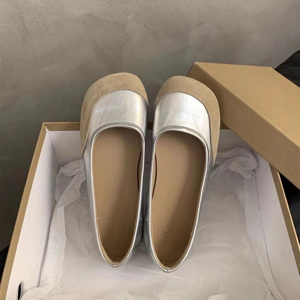 Shallow Single Shoes Women'S Retro Splicing Spring And Summer Square Head Versatile One-Pedal Temperament Mary Jane Shoes