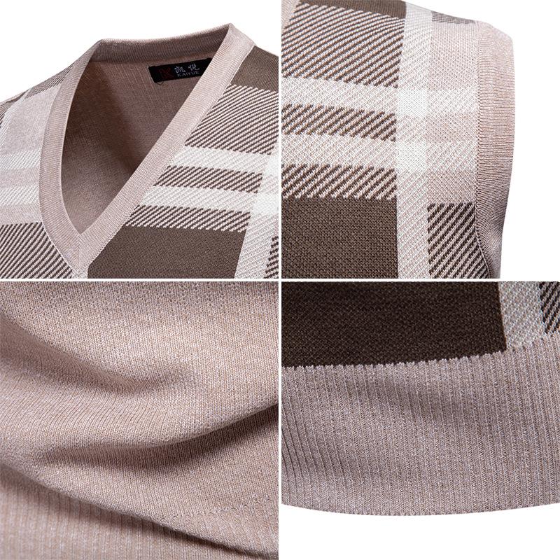 2025 Men's Autumn/Winter V-Neck Grid Knit Pullover Vest