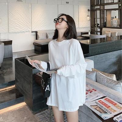 Herbstmode Lockerer Schnitt Rundhals Langarm Damen T-Shirt Basic Tee