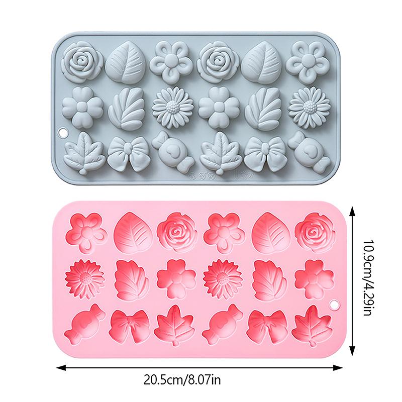 1Pc 18 Cavities Flower Silicone Molds Diy Rose Flower Candy Molds Rose Leaf Bow Tie Shape Molds Pudding Soap Cookie Molds
