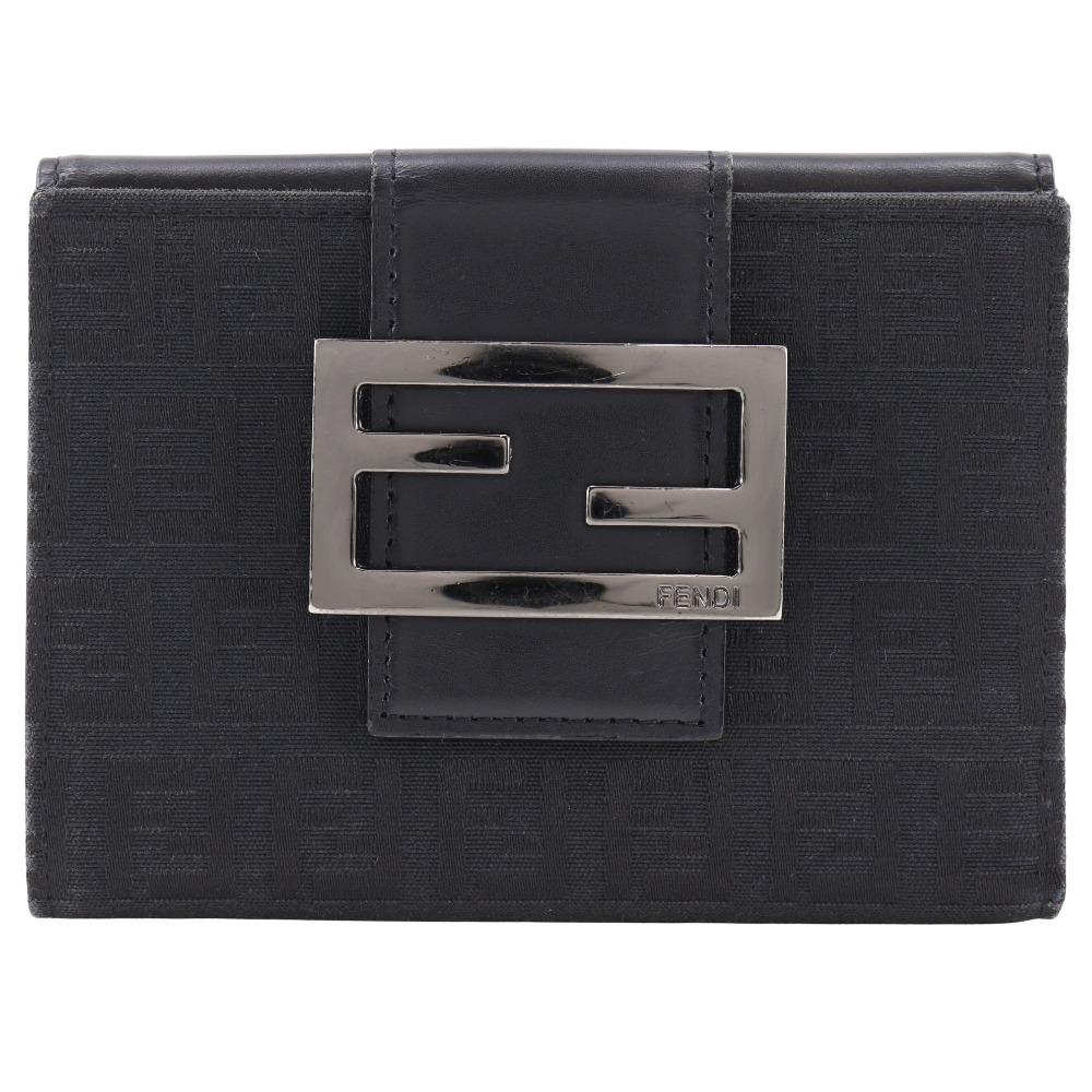 

FENDI Zucchino Bi-Fold Wallet FF plate black Nylon canvas/leather Women Used