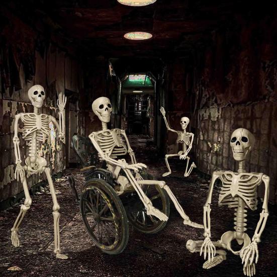 36" Halloween Posable Skeletons Full Body Plastic Human Bone Model with Movable Joints for Yard Haunted House Indoor Outdoor Decor