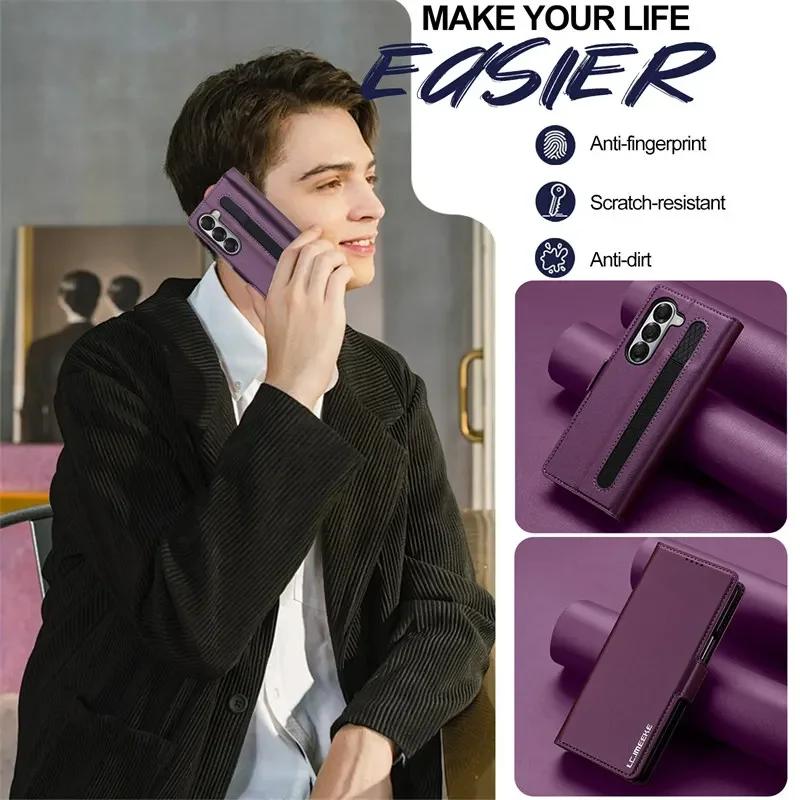 Magnetische Flip Leder Handyhülle für Samsung Galaxy Z Fold 7 6 5 4 3 5G Fold6 Fold5 Fold4 Brieftasche Kartenfach Hülle Etui Coque