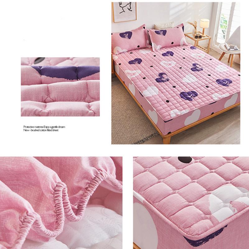 Weiches Bettlaken Matratzenbezug Baumwolle Verdicken Gesteppte Tagesdecke Elastische Laken Spannbettlaken Matratzenauflage Rutschfestes Laken Staubschutz Kein Kissenbezug