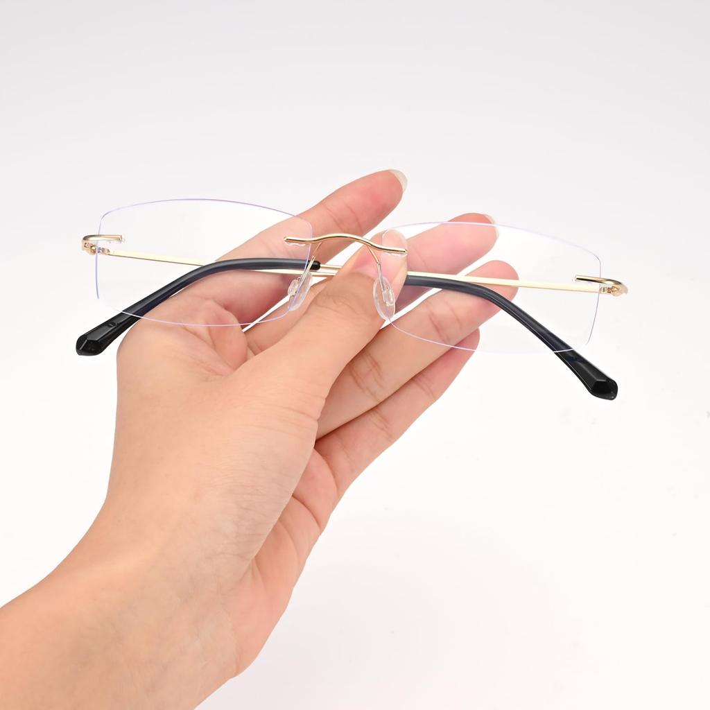 Blue Light Blocking Computer Clear Gold [Dollger] Glasses, Frameless, Unisex, Glasses, Glasses,