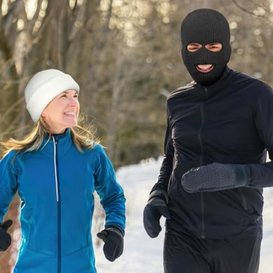 2Pcs 3 Hole Winter Knitted Mask, Full Face Cover Ski Scarf Mask Warm Balaclava For Adult Skiing, Motorcycle,Wind Protection