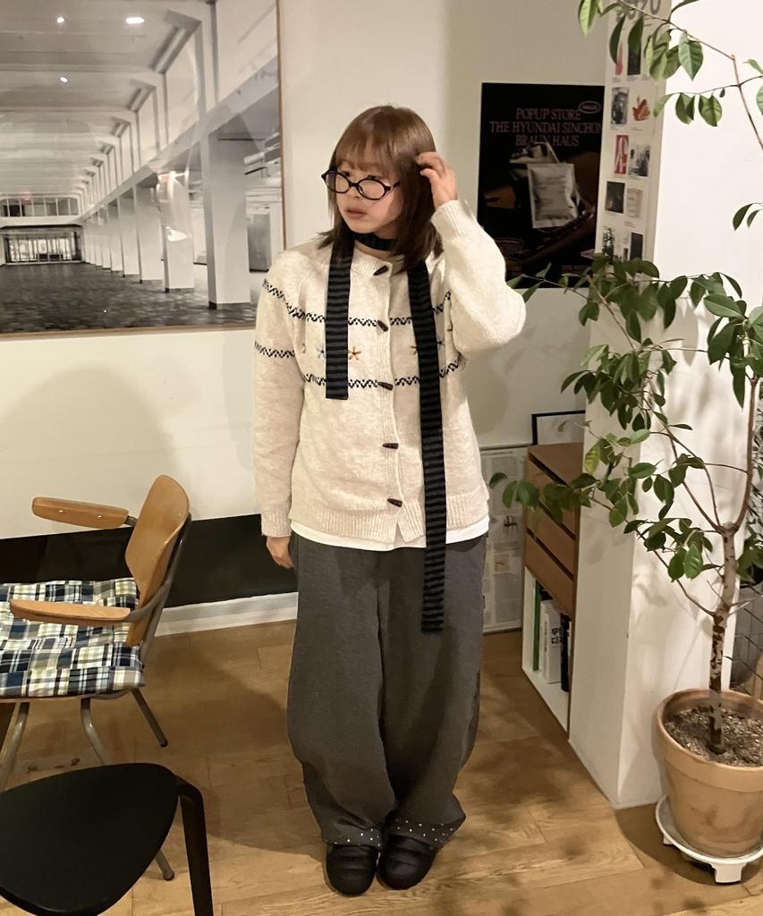 Dilleiopeu Dot Point Wide Wool Elastic Waist Pants [Charcoal]