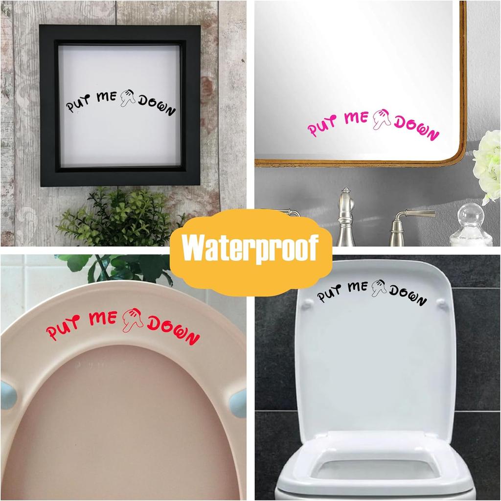Pack of 2 Put Me Down Cute Mickey Hands Toilet Seat/Lid Sticker - Bathroom Décor - Bathroom Accessories (Black)