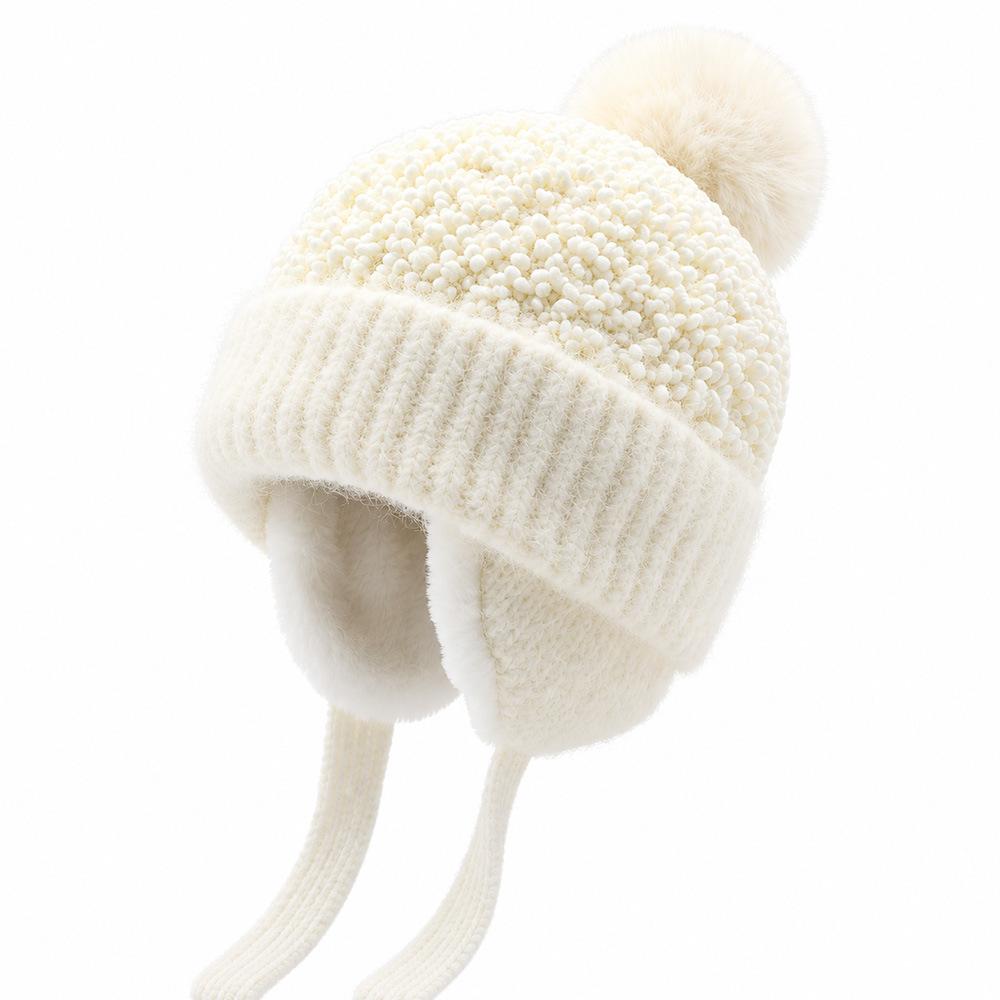 Winter Samt verdickt gestrickte Mütze weiblich süß vielseitig Bommel Ohrenschutzmütze warm winddicht und Kälte Wollmütze