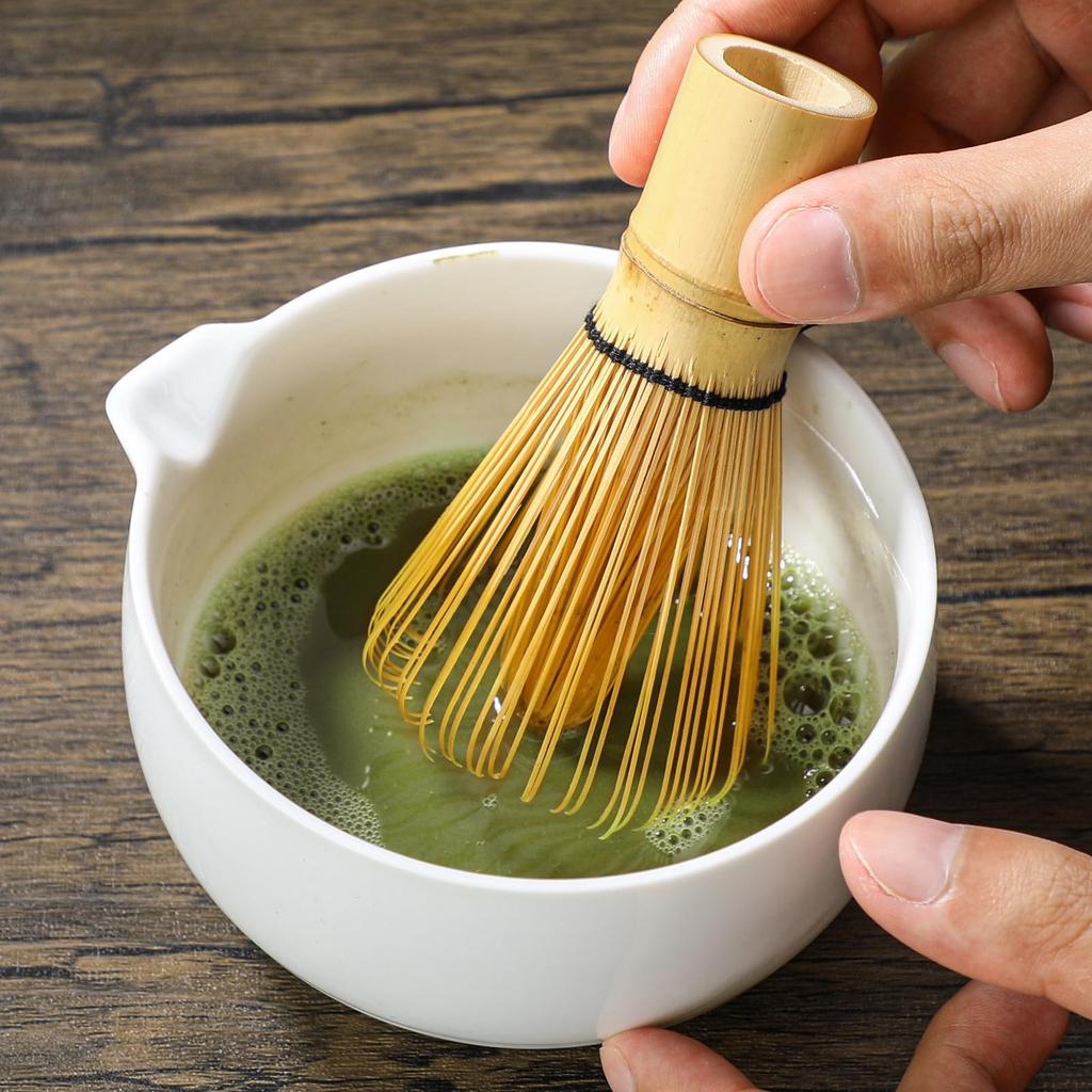 Tea ceremony set including a spouted matcha a tea whisk a tea whisk and a tea bowl, (100 prisms), stand, scoop.